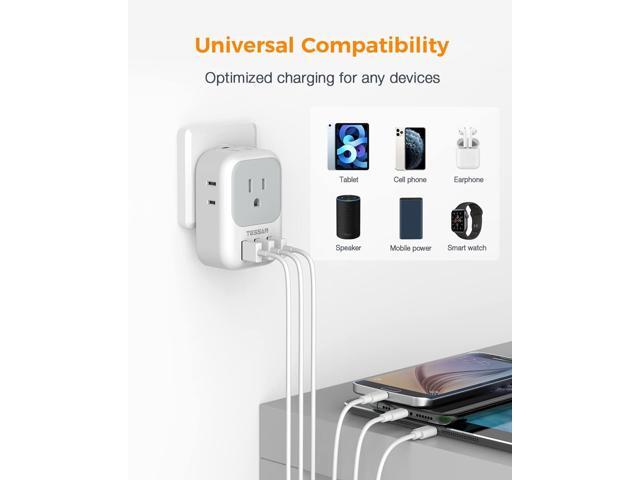 USB Charger Block, TESSAN USB Plug Adapter with Electrical 4 Box Splitter 3 USB Wall Charger Ports, Multi Plug Outlet Extender Charging for Cruise,...