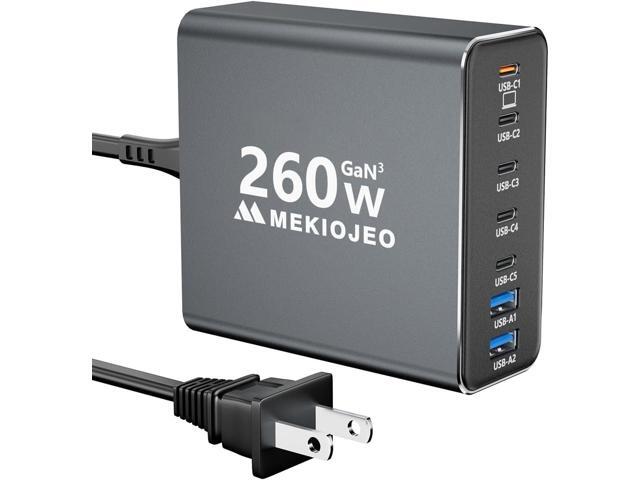 Aluminum Alloy 260W USB C Charger GaN Fast USB C Charging Station 7 Ports 65W Laptop Charger for MacBook Pro/Air/iPad Pro/iPhone (Gray)