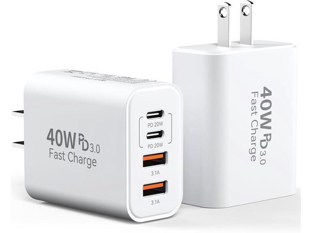 USB C Charger Block, 40W 4 Ports Type C Fast Phone Charging Blocks Cube PD USBC Wall Plug+QC 3.0 USB A Charger Brick Box Power for iPhone...