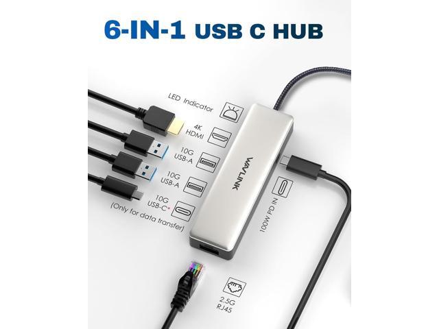 USB C Hub 2.5G Ethernet, WAVLINK 10Gbps USB C 3.2 Hub with 100W Power Delivery, 4K@120Hz HDMI 2.1, 3*USB3.2 Gen 2, 2.5G RJ45 Ports, Fit for MacBook...