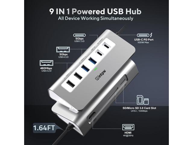 USB C Hub, INTPW 9-in-1 USB C Hub Multiport Adapter with 4K HDMI, PD 100W, USB-C and 2 USB A 3.0 5Gbps, 2 USB A 2.0, SD/TF Card Reader, Aluminum...