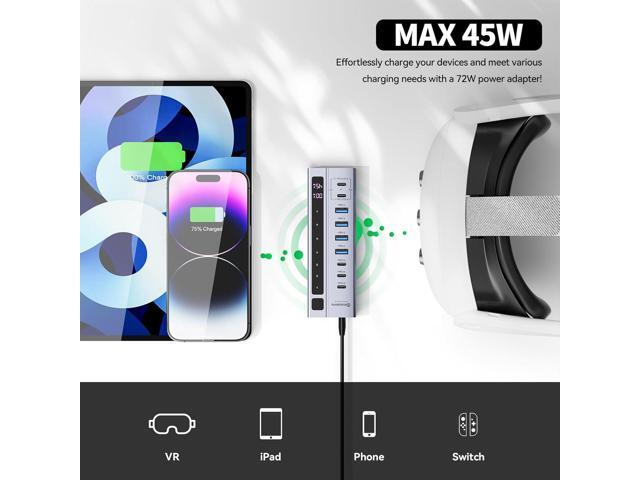 Minisopuru Powered USB C Hub Support Max 45W Charging with 72W Power Adapter, 10Gbps Data Transfer, USB C to USB C Hub Charging for Meta Quest...