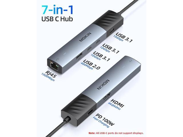 MOKiN 10Gbps USB C Hub Ethernet, 7 in 1 USB C Adapter for MacBook Pro/Air with 4K@60HZ HDMI, 3*USB-C 10Gbps Data, RJ45, USB 2.0, 100W PD, USB C...
