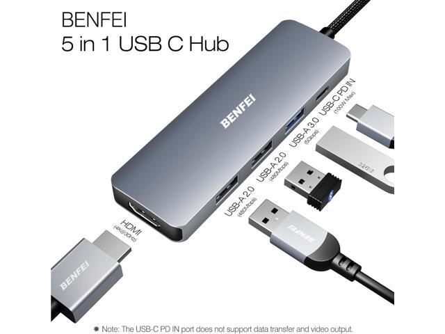 BENFEI USB C Hub 5-in-1 with 4K HDMI(Certified), 100W Power Delivery, 3 USB-A, Silicone Cable, Aluminum Case Compatible with MacBook Pro/Air, iPad...