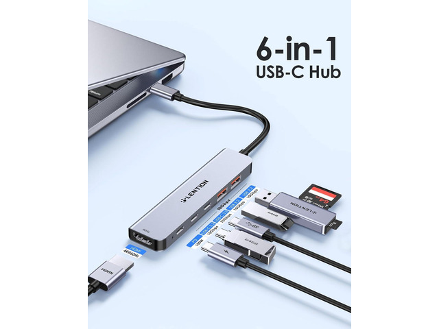 LENTION USB C Hub with 4K@60Hz HDMI, 2 USB C and 2 USB 3.2 Gen2 Transfer Data in 10Gbps Max, 100W Charging, for MacBook Pro, Mac Air, iPhone 15,...