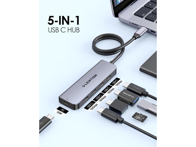 LENTION 2FT Long Cable USB C Hub with 4 x USB C Ports (USB 3.2 Gen 2, 10 Gbps,Thunderbolt Speed), 100W PD Charging, Compatible 2023-2016 MacBook...