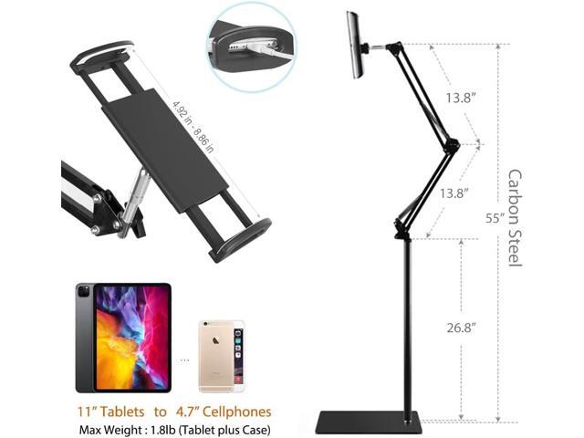 Tablet Floor Stand, Overhead Bed Phone Stand Angle Height Adjustable Holder, Universal Floor Stand Compatible with iPhone iPad Pro Air Mini,...