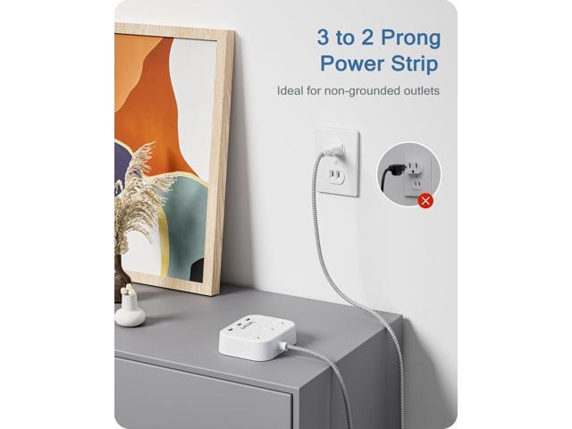 LENCENT 2 Prong Power Strip, 2 Prong to 3 Prong Outlet Adapter, 6.6 ft Braided Extension Cord with Polarized Plug, 3 AC Outlets & 3 USB(5V 3.4A...