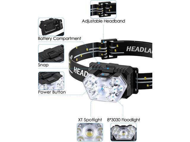 Lsnisni 9 LED Headlamp 2 Pack, 2000 Lumen Super Bright Head Lamp with 6 Modes, IPX5 Waterproof Head Light, Lightweight Head Flashlight for Kids...