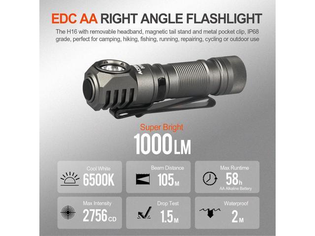 ACEBEAM H16 1000 High Lumens Rechargeable Led Headlamp, EDC AA Right Angle Flashlight, Pocket Mini Small Flashlight with Clip for Camping, Running,...