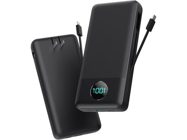 Portable Charger 33800mAh USB C Power Bank with Built-in Cables & AC Wall Plug,25W Fast Charging+QC 4.0 Phone Charger,4 Output LCD Display Battery...