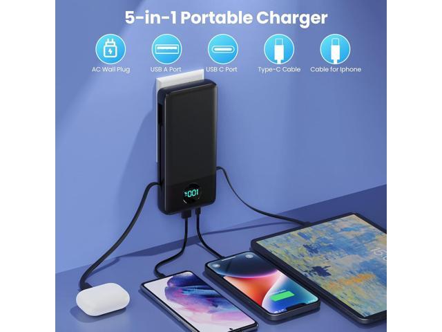 Portable Charger 33800mAh USB C Power Bank with Built-in Cables & AC Wall Plug,25W Fast Charging+QC 4.0 Phone Charger,4 Output LCD Display Battery...