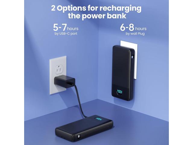 Portable Charger 33800mAh USB C Power Bank with Built-in Cables & AC Wall Plug,25W Fast Charging+QC 4.0 Phone Charger,4 Output LCD Display Battery...