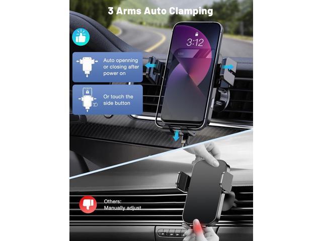 Wireless Car Charger, MOKPR Auto-Clamping Car Mount 15W/10W/7.5W Fast Charging Air Vent Car Phone Mount Compatible with iPhone 15/14/13/13 Pro/12...