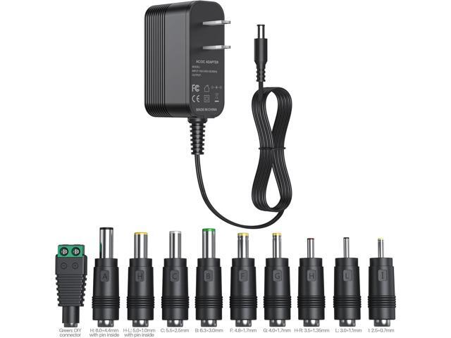 15V DC Power Supply DC 15V Power Cord 1A Charger with 10 Interchangeable Jacks Universal Adapter for 100mA 200mA 300mA 400mA 500mA 600mA 700mA...