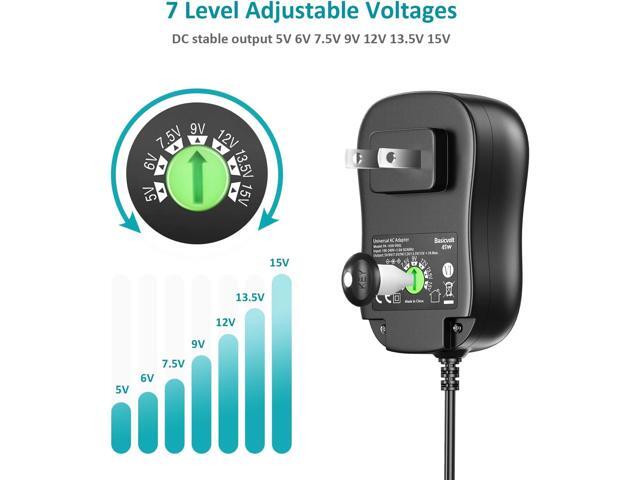 Universal Power Supply 5V 6V 7.5V 9V 12V 13.5V 15V 3A 2.5A AC DC Power Adapter 45W Wall Charger with 5V 2A USB Plug for Electronics 2.5A 2500mA...
