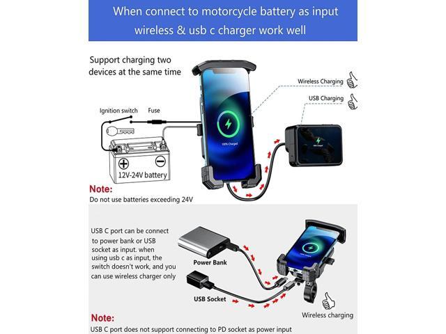 KEWIG Waterproof Motorcycle Phone Mount Qi 15W Wireless & USB C 20W Fast Chargeing Port, Automatically Lock & Quick Release Handlebar Cell Phone...