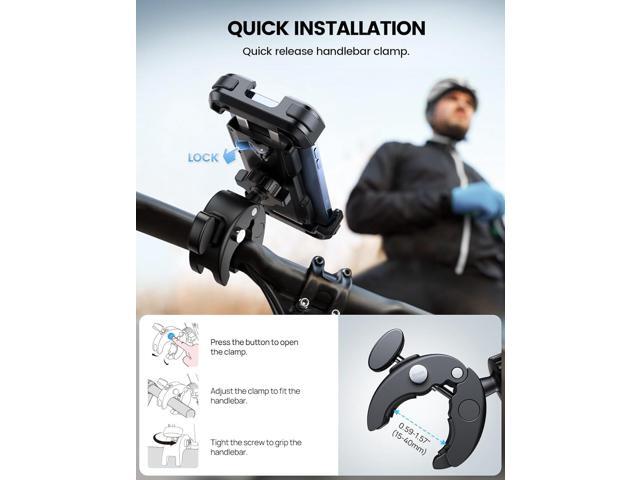 Lamicall Motorcycle Phone Mount, Bike Phone Holder - Upgrade Quick Install Handlebar Clip for Bicycle Scooter, Cell Phone Clamp for iPhone 16 15...