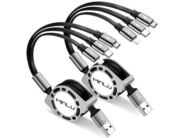 Multi Charging Cable 3A, [2Pack 4ft] Retractable Multi Charging Cord 3 in 1 Fast Charger Cord, Multi Charger Adapter with Lightning/Type C/Micro...