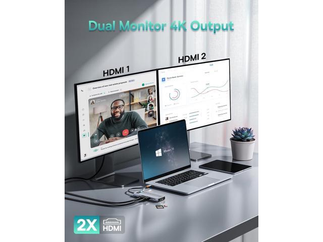 Baseus Laptop Docking Station Dual Monitor 4K@120Hz, 9 in 1 USB C Hub with 2 HDMI, 1000Mbps LAN, Max 85W PD, 3 USB, SD Card Reader, USB C Dock...