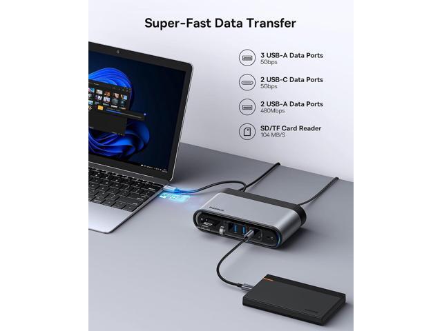 Baseus 17-in-1 Docking Station, Laptop Docking Station 3 Monitors with 3 * 4K HDMI, USB C Docking Station with 7 USB, 1000Mbps Ethernet, 100W PD,...