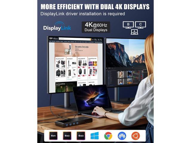WAVLINK USB 3.0 and USB-C Dual 4K Display Universal Laptop Docking Station with DisplayPort and HDMI Docking Staion Dual Monitor for Mac, Windows(2...