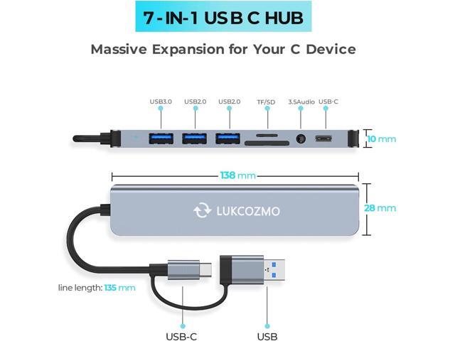 USB Hub USB C Hub USB Splitter 7 in 1 USB Extender with 4 USB Port 1 USBC Port TF/SD Card Reader Audio Output Compatible with MacBook/Pad...