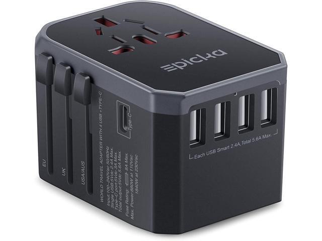 EPICKA Universal Travel Adapter One International Wall Charger AC Plug Adaptor with 5.6A Smart Power and 3.0A USB Type-C for USA EU UK AUS (TA-105.