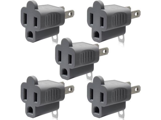 ELEGRP 2 to 3 Prong Outlet Adapter, 3 to 2 Prong Converter - Polarized Grounding Plug Adapter, ETL Listed, 5 Pack, Gray
