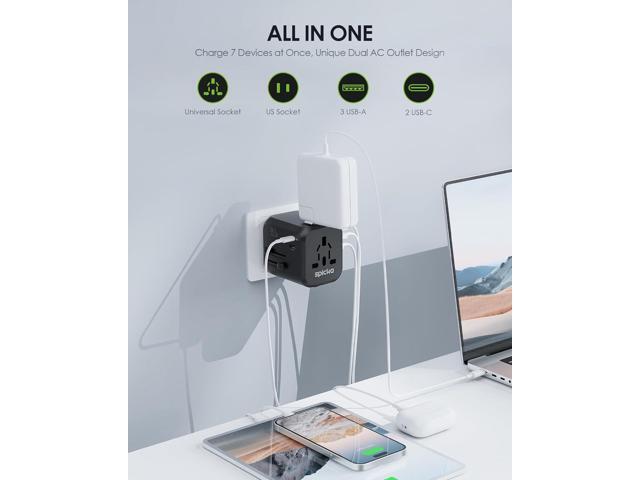 EPICKA 35W Universal Travel Adapter with 2 AC Outlet, European Travel Plug Adapter with PD Fast Charging, 6-Port (2 AC/2 USB-C/3 USB-A)...