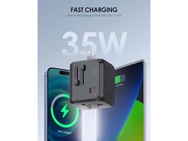 EPICKA 35W Universal Travel Adapter with 2 AC Outlet, European Travel Plug Adapter with PD Fast Charging, 6-Port (2 AC/2 USB-C/3 USB-A)...