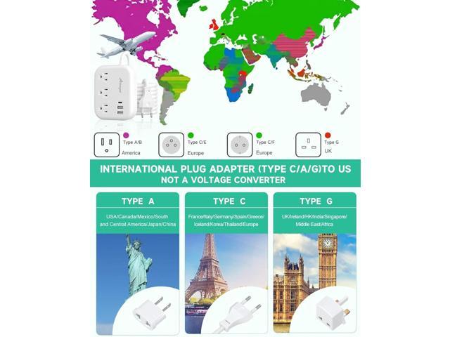 European Travel Plug Adapter, Alitayee EU/UK/US Travel Power Strip with 3 Outlets 3 USB Ports, International Universal Plug Adapter with 3ft...