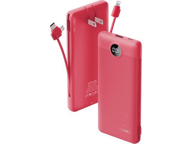 Portable Charger Built-in Cables and AC Wall Plug, VRURC USB C Power Bank 10000mAh, Travel Battery Portable Phone Charger Compact Lightweight...