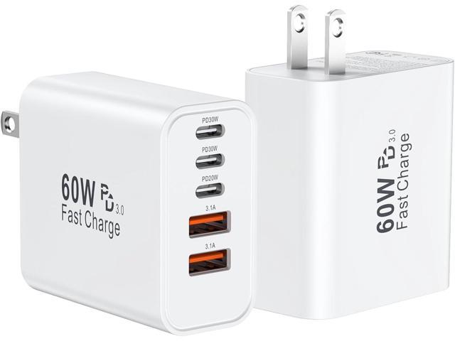 USB C Fast Wall Charger Block, 2Pack 60W USBC Phone Charging Cubes, 5-Port Type C Power Plug Adapter Multiport Brick Box for iPhone...