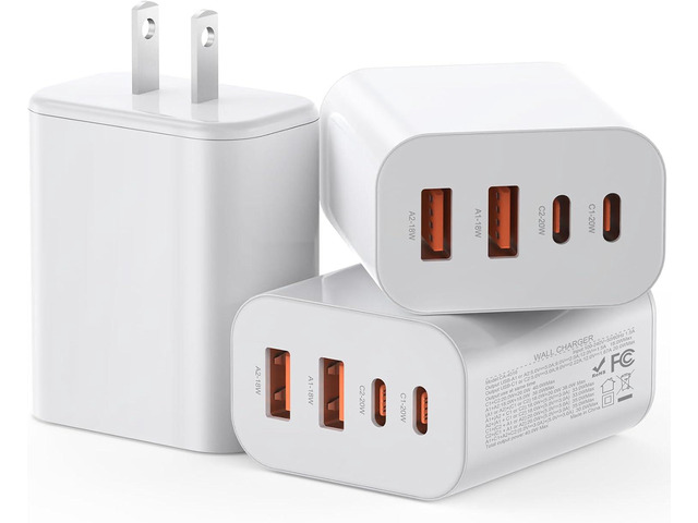 USB C Charger Block, 3-Pack 40W Wall Plug Fast Charging Block, 4-Port PD + QC Power Adapter Type C Charging Blocks Cube, Compatible with iPhone...
