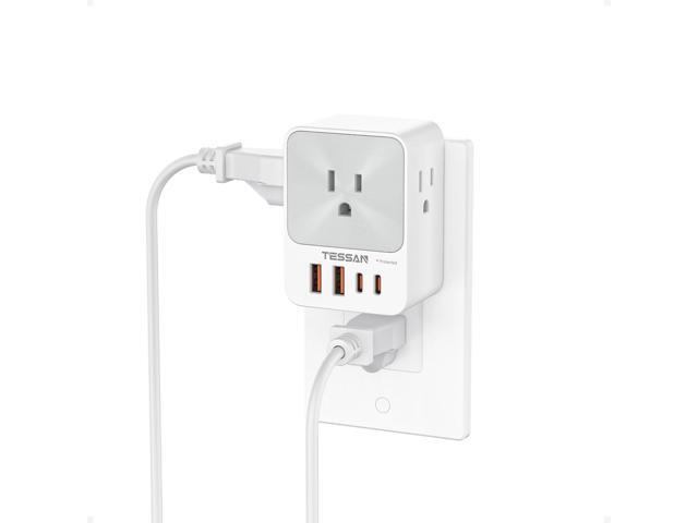 USB C Charger Block 20W PD, TESSAN 4 USB Wall Charger Fast Charging with 3 Outlet Extender Surge Protector, 3 Side Multi Port Adapter, Electric...