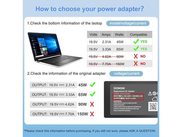65W 19.5V 3.33A AC Adapter Charger Compatible with HP Pavilion x360 11 13 15 17, Envy X360 13 15, Zbook 14u G4 G5 15 G3, 15-f111dx 15-f211wm...