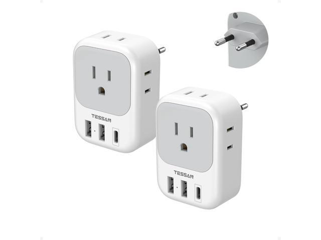 2 Pack European Plug Adapter USB C, TESSAN US to Europe Adapter 4 Outlets 3 USB Charger, Type C International Power Adaptor to Italy Spain France...
