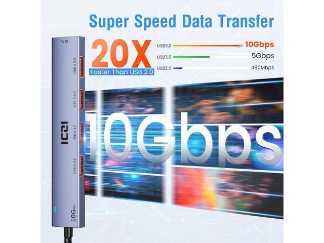 ICZI USB 3.2 Hub 10Gbps 4 Ports Splitter USB 3.2 Gen 2 with 4FT Extender Cable for Laptop, Desktop PC, Xbox, PS5, iMac, Surface Pro, Xps