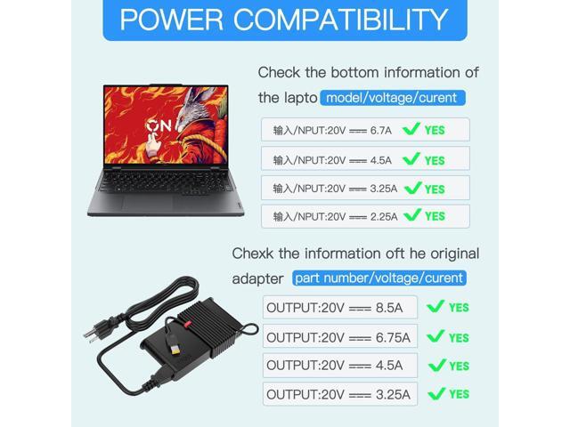 Slim 170W Charger Fit for Lenovo Legion Slim 5 5i Yoga Pro 9i Lenovo ThinkPad P1 P16 IdeaPad Pro 5 Lenovo LOQ ADL170SCC3A 4X20S56697-20V 8.5A ac...