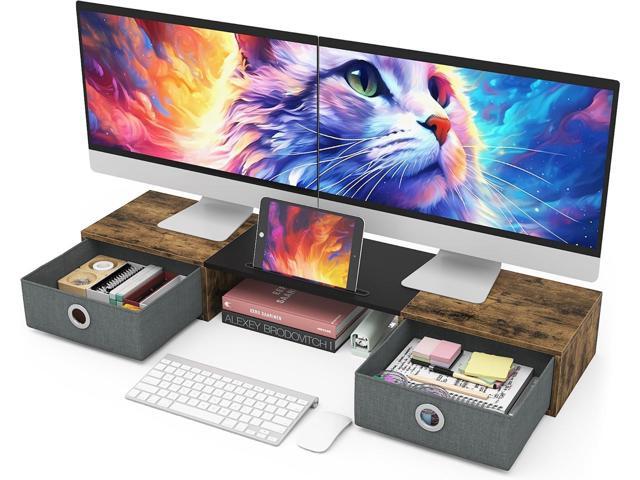 WESTREE Dual Monitor Stand Riser with Two Drawers, Extra Large Storage for 2 Monitors, Desktop Oraganizer Computer,Laptop,Screen,Printer,TV
