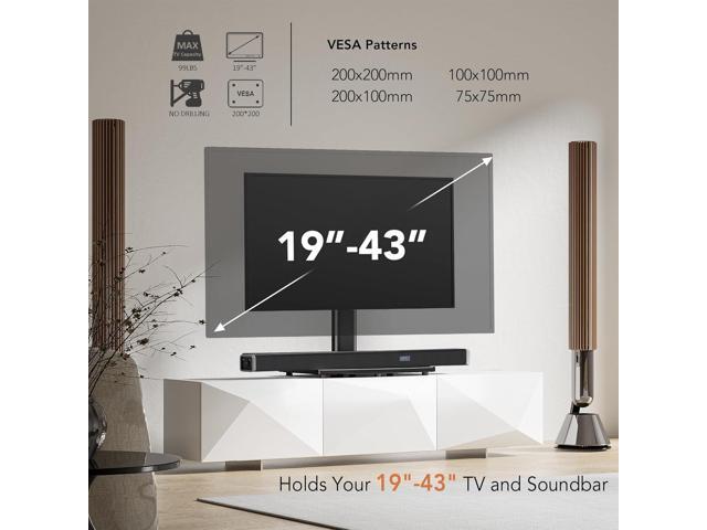 Universal Swivel TV /Table Top TV Stand for 19 to 43 inch TVs with 90 Degree Swivel, 4 Level Height Adjustable, Heavy Duty Tempered Glass Base,...