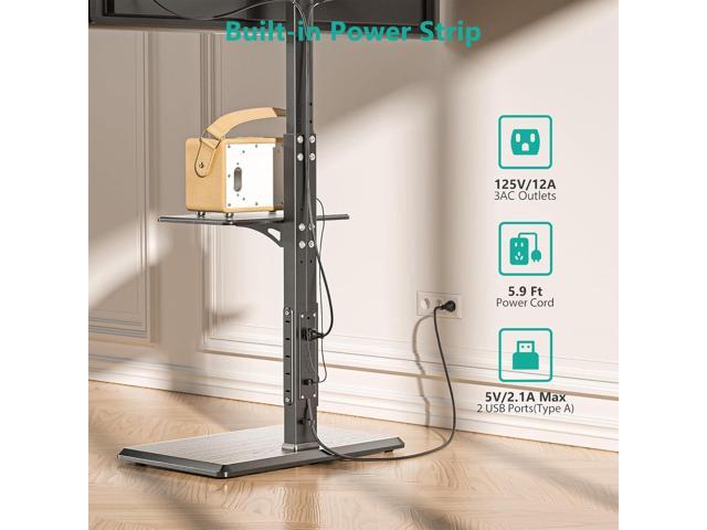 WALI Floor TV Stand with Power Outlet & AV Shelf, Tall TV Stand Mount for 32-75 inch TV up to 110 lbs, Swivel and Height Adjustable TV Stands with...
