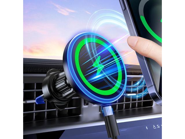MagSafe Car Mount Charger, 3 in 1 [LED RGB HandsFree] Wireless Car Charger, Magnetic Phone Holders for Your Car- Fast Charging Car MagSafe Charger...