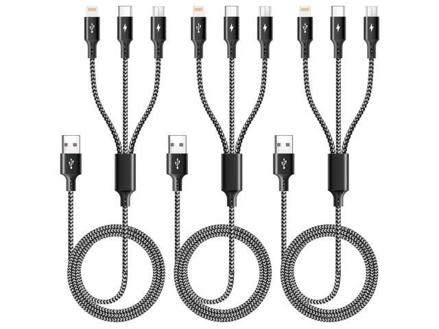 3 in 1 Multiple Charging Cord, Braided Multi Charger Cable USBC Charging Cable Universal USB Cable with Type C/Micro USB Port for Cell Phones,...
