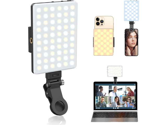Selfie Light, Phone Light with Front & Back Clip, 60 LED Portable Light with 3 Modes, 5000mAh Rechargeable Video Light for Phone, iPhone, IPad,...
