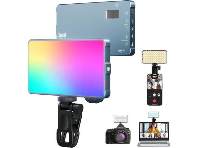 Selfie Light, 96 LED Phone Light with Metal Hotshoe & Clip, Rechargeable 2500K-8000K 360° Full Color 21 Scenes RGB Video Light for Phones, iPhone,...