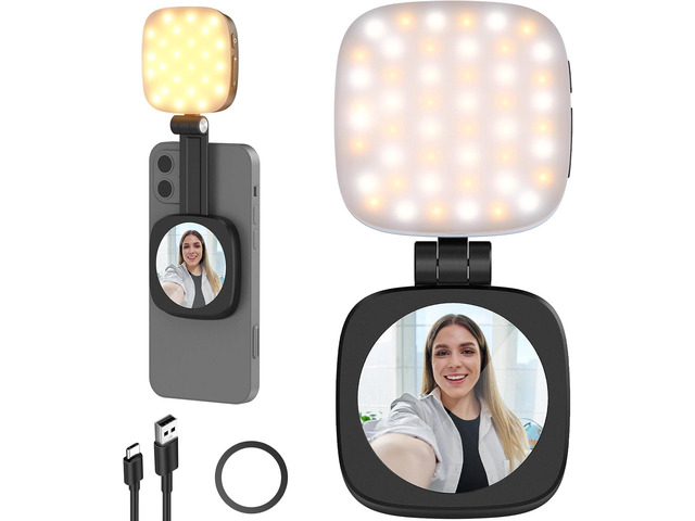 NEEWER BASICS Magnetic Selfie Light Compatible with MagSafe iPhone,CRI95 700lx/0.3m Folding LED Phone Fill Ring Lighting with Mirror for Zoom...