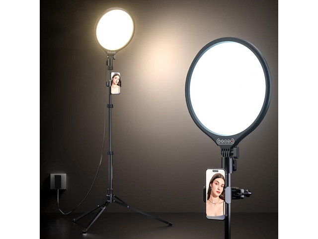 UBeesize 10' LED Light with 62' Tripod Stand, Phone Holder & Remote for iPhone, Video, TikTok, YouTube, Live Streaming, Makeup