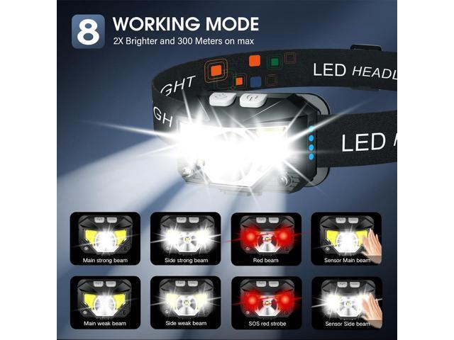 LHKNL Headlamp Flashlight, Lumen Ultra-Light Bright LED Rechargeable Headlight with White Red Light, 2-Pack Waterproof Motion Sensor Head Lamp,8...